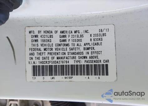 2013 Honda Accord Sport из США, поврежденный, VIN 1HGCR2F5XDA278794